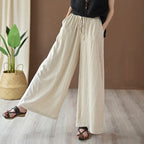 Bella Mia cotton linen women’s wide-leg yoga pants with artistic stone wash finish, casual summer spring linen pants.
