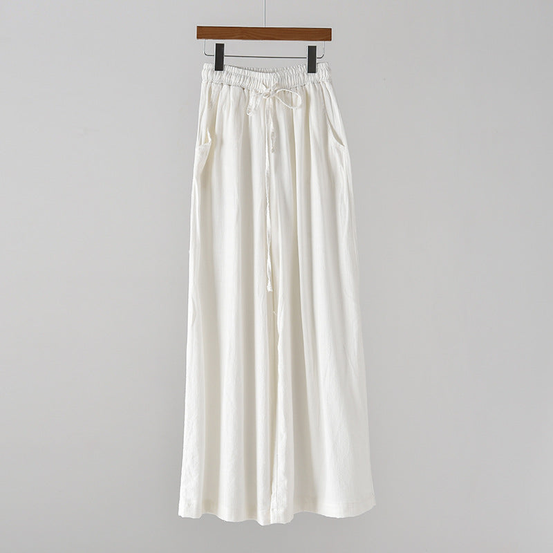 Bella Mia cotton linen women's wide-leg yoga pants with artistic stone wash finish, casual and comfortable spring summer style.