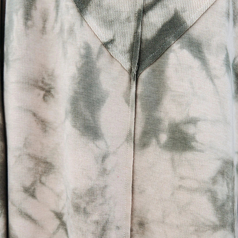 Spring tie-dye printed long-sleeve V-neck sweatshirt for women, loose casual style by Plush Fashion Hub, colorful and comfortable.