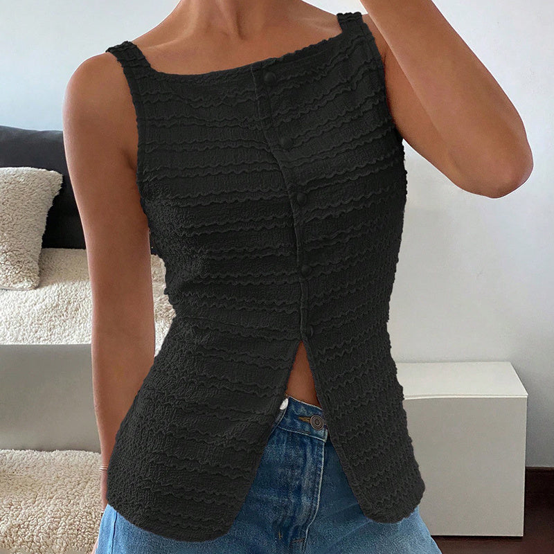 Plush Fashion Hub square neck Y2K vest top with button-up front, casual tank top style, perfect for trendy going-out outfits.