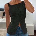 Plush Fashion Hub square neck Y2K vest top with button-up front, casual tank top style, perfect for trendy going-out outfits.