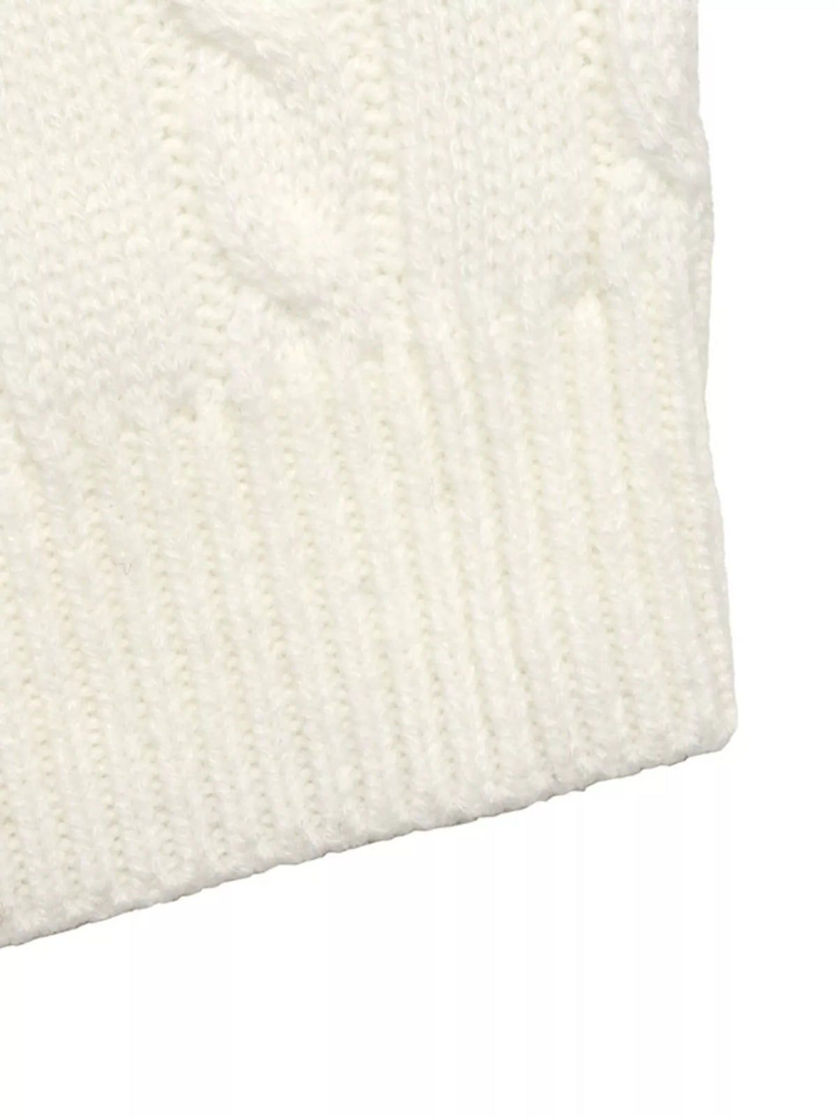 Cable knit long sleeve sweater from Plush Fashion Hub, showcasing a cozy, textured knit shirt in a neutral color.