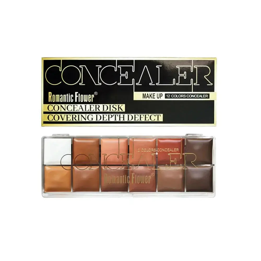 12-color waterproof concealer and foundation palette by Plush Fashion Hub with full coverage for dark skin tones.