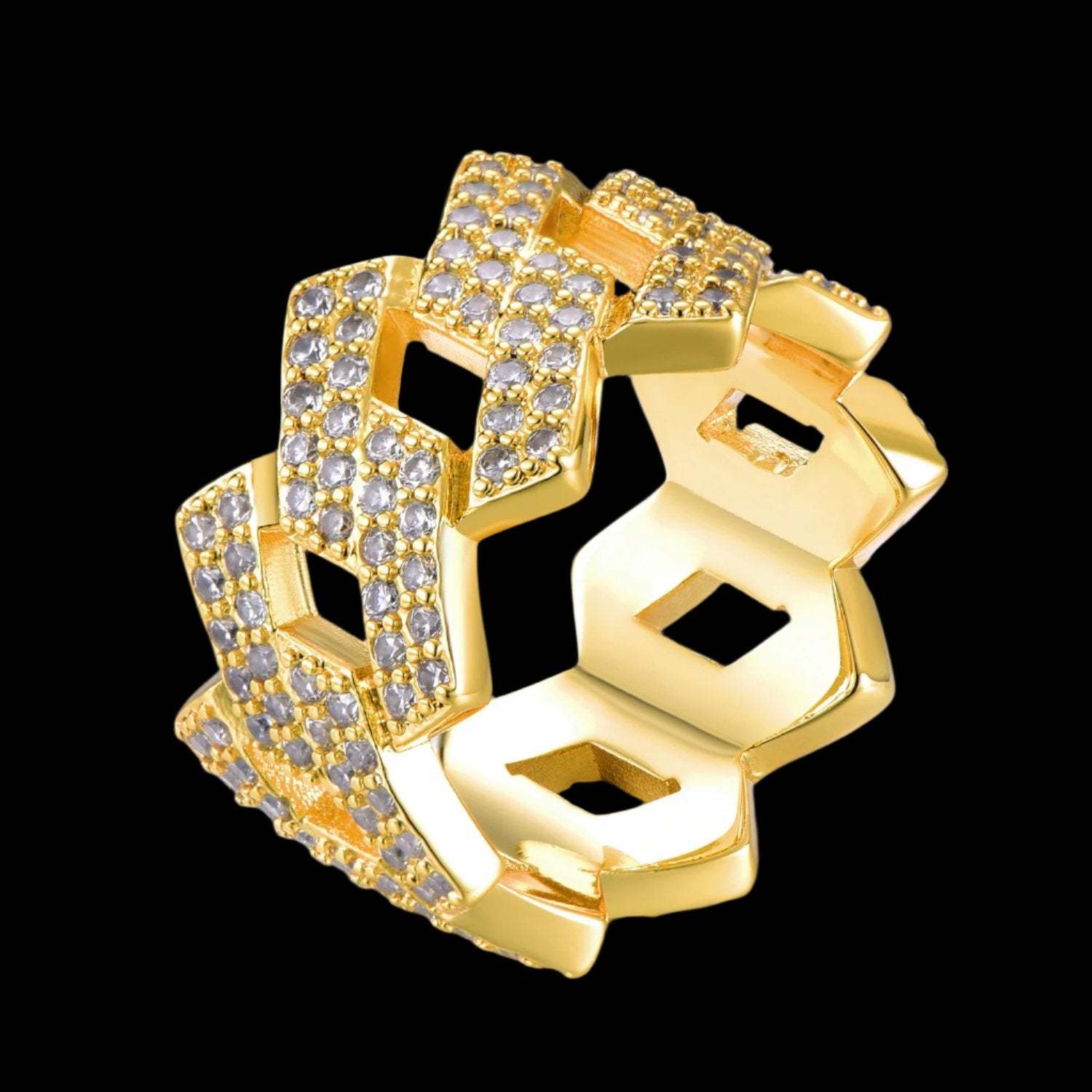 14K Gold Iced Out Prong Ring - Plush Fashions Shop 