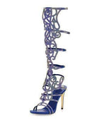 Embellished Suede Laser-Cut Roman Sandals