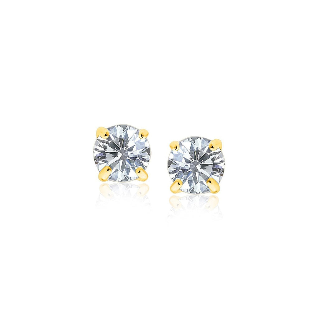 14k yellow gold stud earrings featuring white hue faceted cubic zirconia for a classic and elegant jewelry look