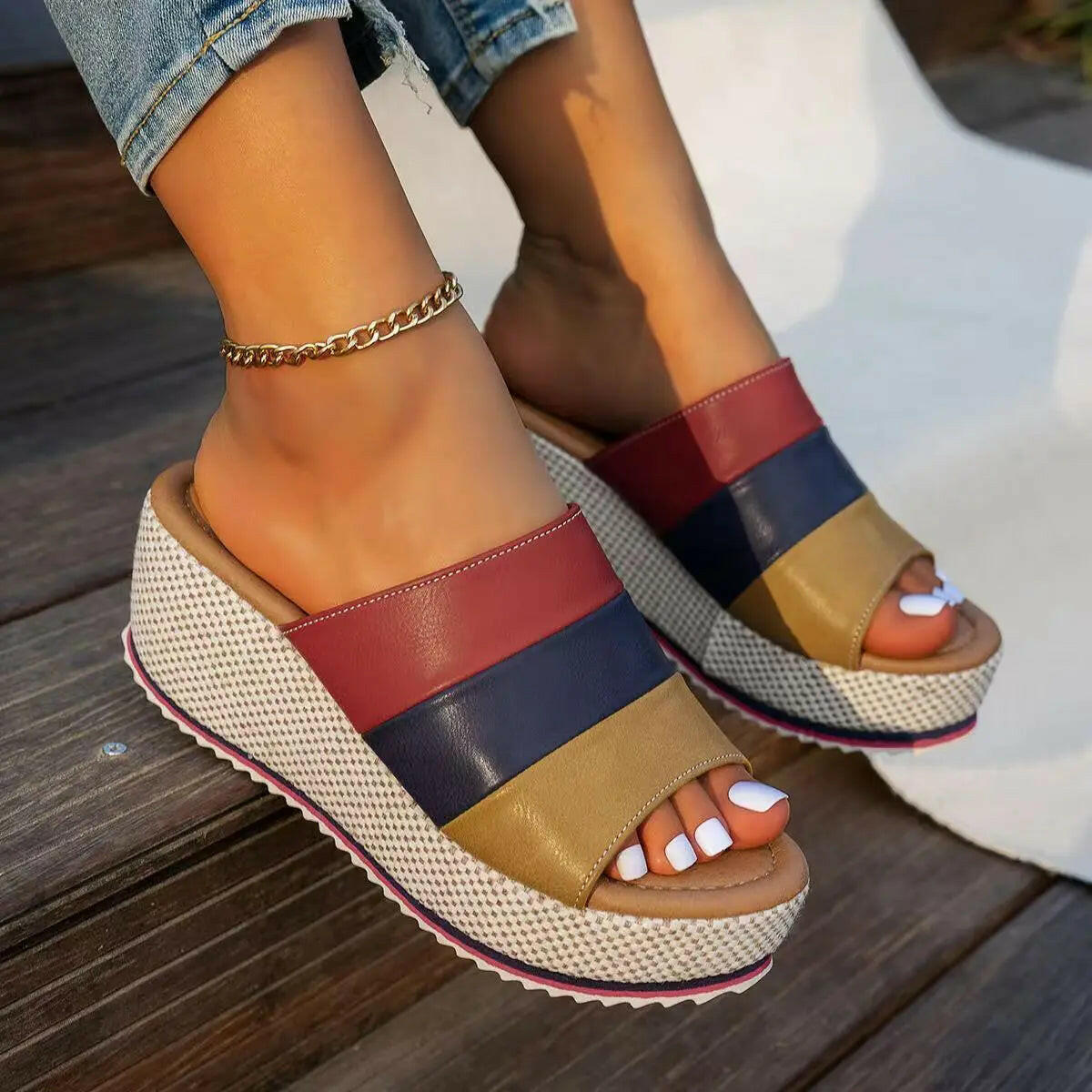 Ankle-strap Sandals Block Platform Wedge Plus Size Slippers MaraFormigone