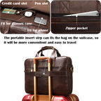 Pi-Mart men's briefcase handbag with sturdy leather exterior, top handle, and multiple compartments for professional carry.