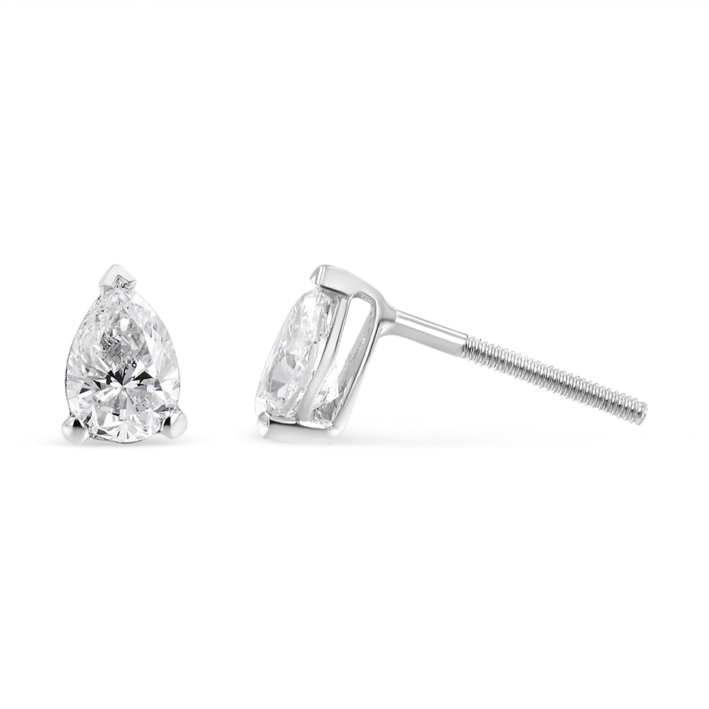 14K white gold pear-shaped diamond stud earrings with lab-grown diamonds, F-G color, VS2-SI1 clarity, Bids.com.