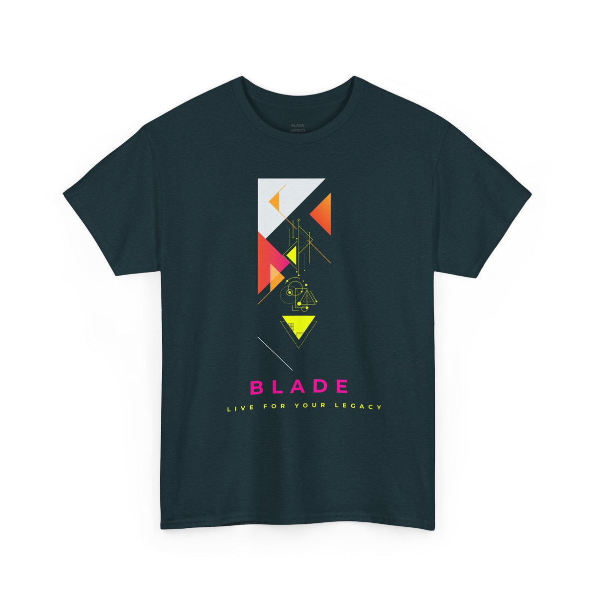 Pink and green neon geometric print T-shirt by Printify featuring modern abstract patterns on a comfortable cotton fabric.