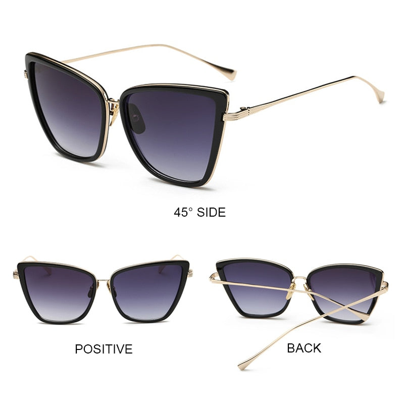 Black mirrored cat eye sunglasses for women, stylish eyewear by Plush Fashion Hub featuring bold, fashionable design.