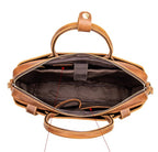 Pi-Mart Crazy Horse leather men's briefcase, stylish and durable handbag with sturdy handle and classic design.