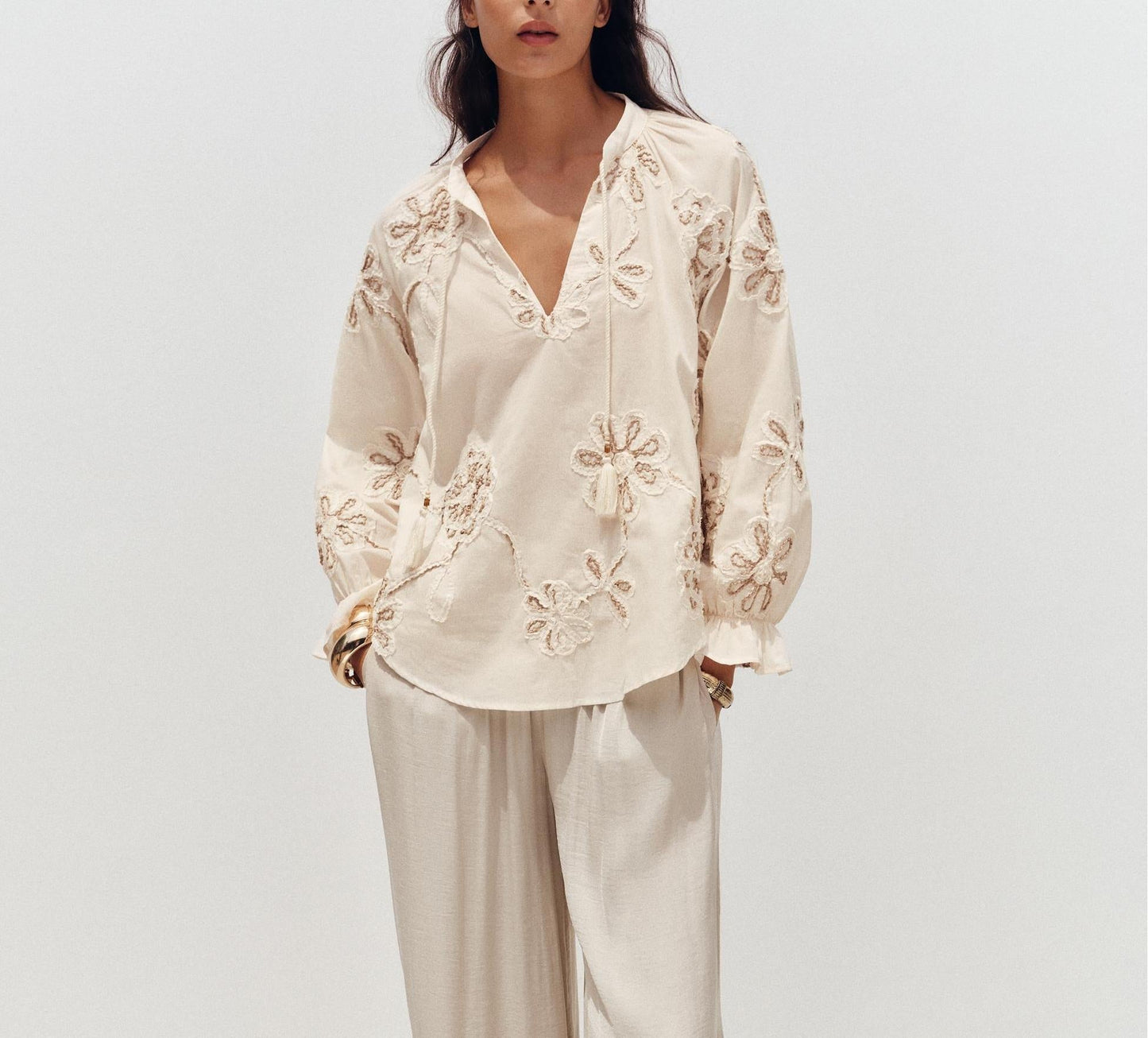 Women Clothing Spring Sweet Floral Embroidered Mini Shirt Bella Mia