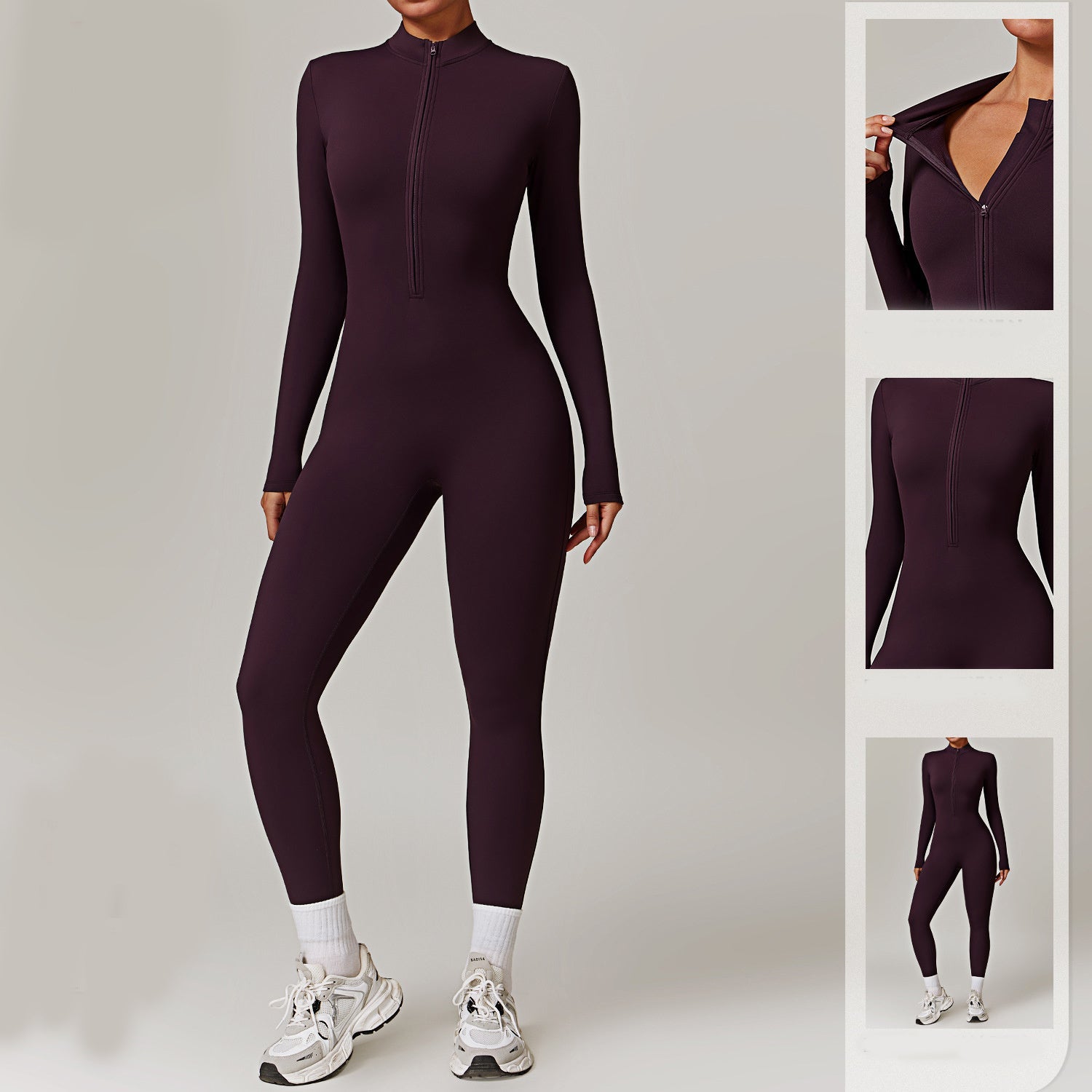 Warm Zipper Long-sleeved  Yoga Fitness Sports  Breathable Bodysuit - Plush Fashion Shop #