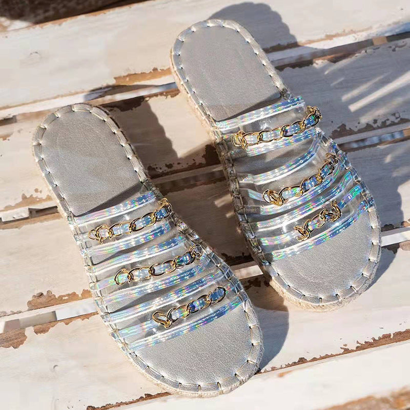 New Hemp Rope Thick Bottom Women's Large Size Straw Sandals With Rhinestones LadyShow.Store