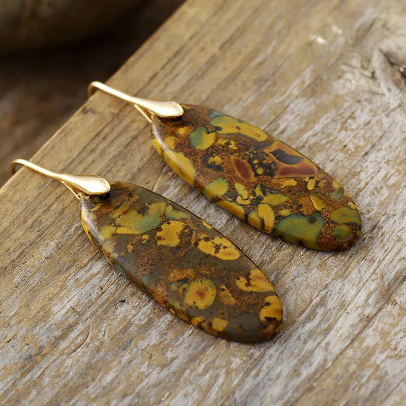 Natural stone copper dangle earrings from Plush Fashion Hub featuring handcrafted jewelry with elegant hanging design.