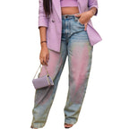 Washed Denim Straight Leg Jeans