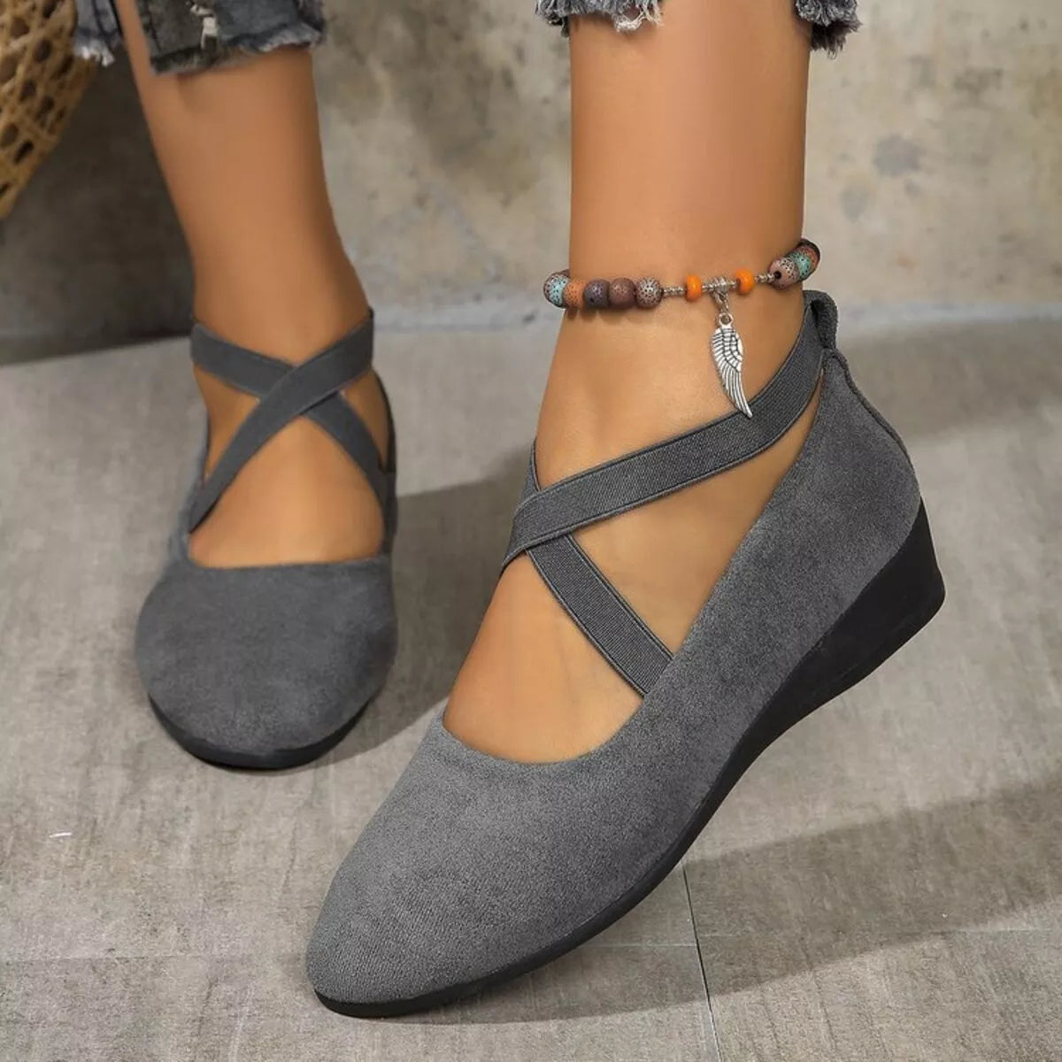 Round toe wedge loafers from Trendsi featuring a sleek design, comfortable footwear with a stylish wedge heel.