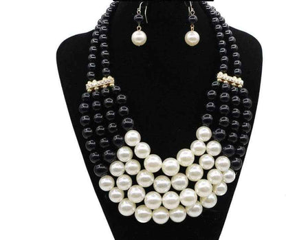 Multi Simulated Pearl Bohemian Jewelry Set with water wave chain and faux gemstones.