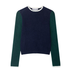 Women’s loose contrast color knitwear outerwear by Bella Mia, casual and stylish with a relaxed fit and vibrant color blocks.