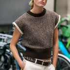 Bella Mia women's herringbone knitted sleeveless vest top with rings, showcasing textured fabric and stylish design.