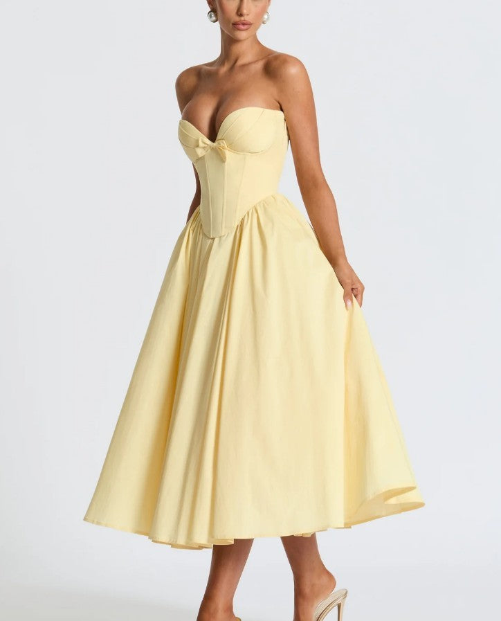 Women Elegance Lace up Tube Top Boning Corset Steel Bracket Ruo Dress Bella Mia