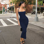 Bella Mia sexy halterneck backless dress with suspenders, slim fit figure-flattering French dress for women, stylish and elegant.