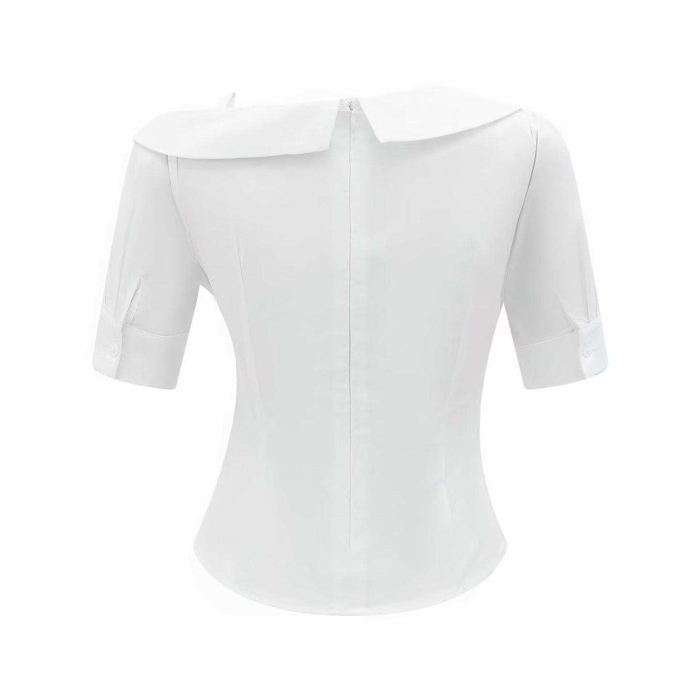 Pleated Design Summer White Short Sleeve Shirt Slim Fit Slim Fit Top Bella Mia