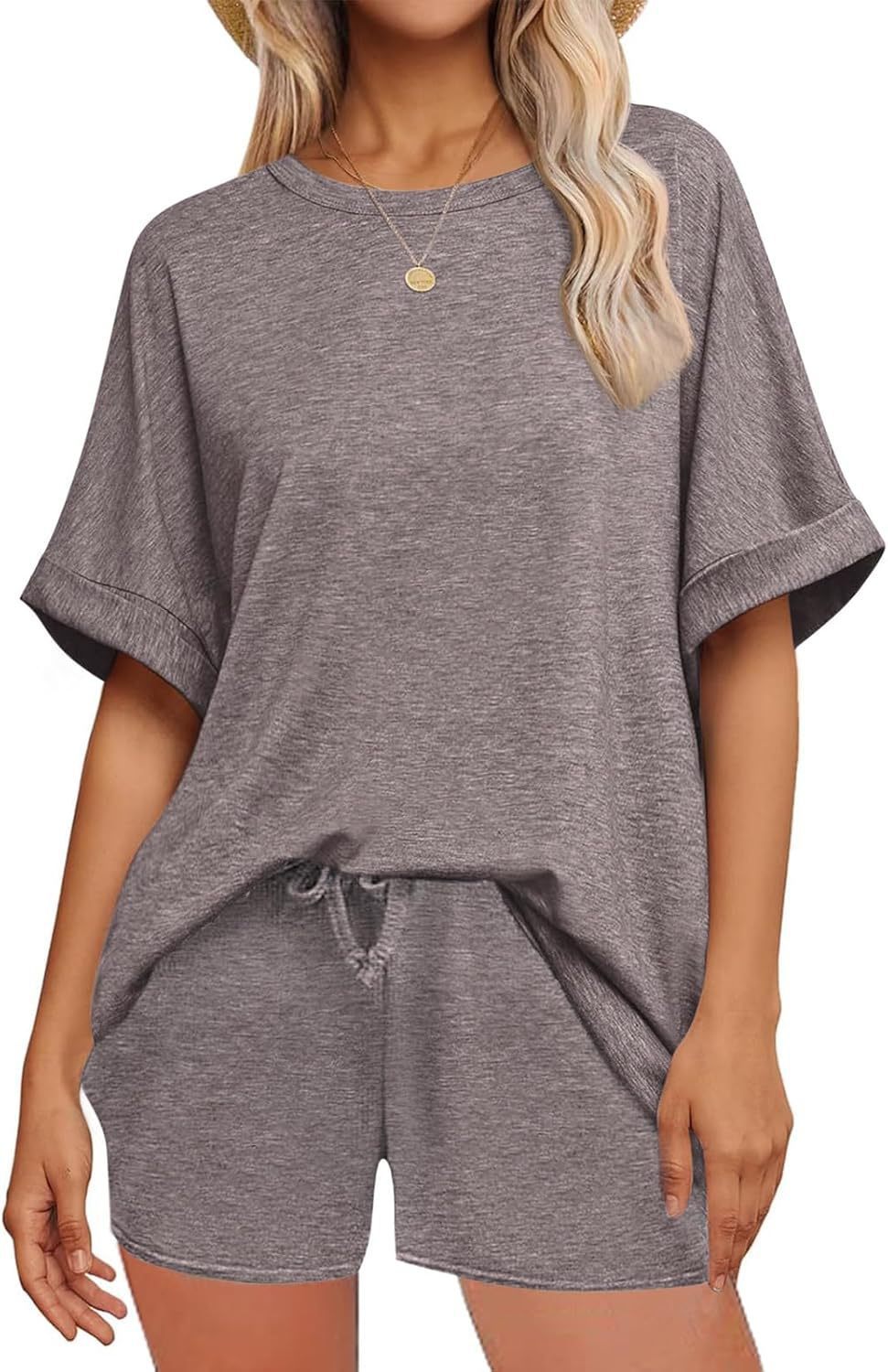Casualwear set featuring an oversized t-shirt and drawstring shorts from Plush Fashion Hub, perfect for relaxed, comfortable style.