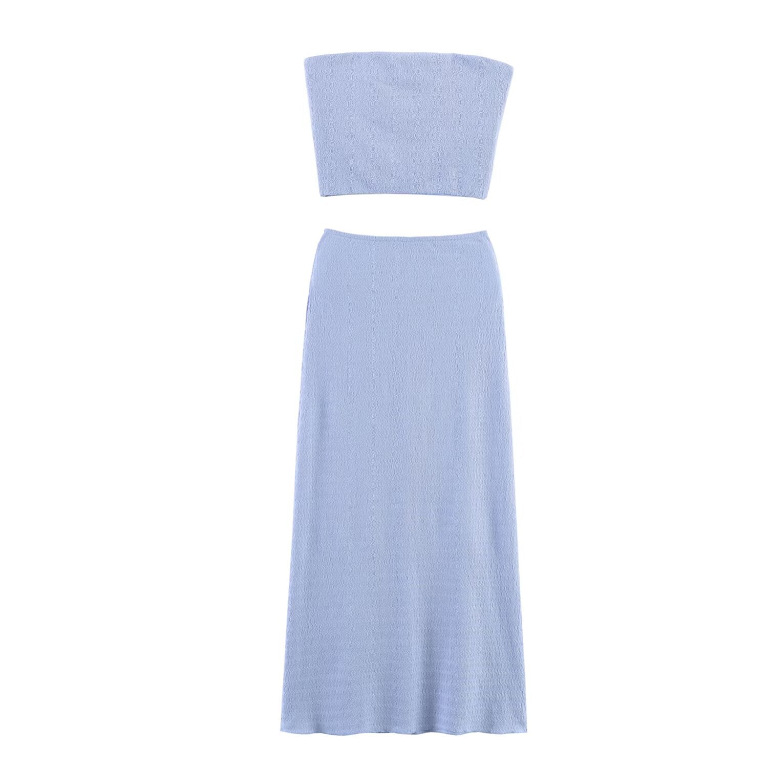 Women’s summer texture tank top and midi skirt set by Plush Fashion Hub, featuring a stylish, lightweight top with a matching flowy skirt.