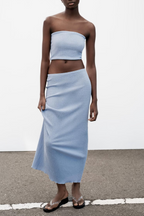 Women’s summer texture tank top and midi skirt set by Plush Fashion Hub, featuring stylish matching tops and skirt in light fabric.