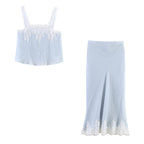 Plush Fashion Hub women's western lace short top and midi lace skirt set, stylish and elegant clothing ensemble.