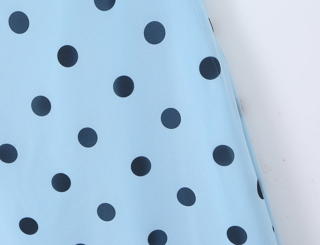 Elegant pink polka dot maxi dress for women with backless lace-up design, tight waist, vintage style, by Plush Fashion Shop.