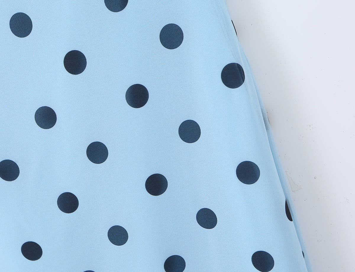 Elegant pink polka dot maxi dress for women with backless lace-up design, tight waist, vintage style, by Plush Fashion Shop.
