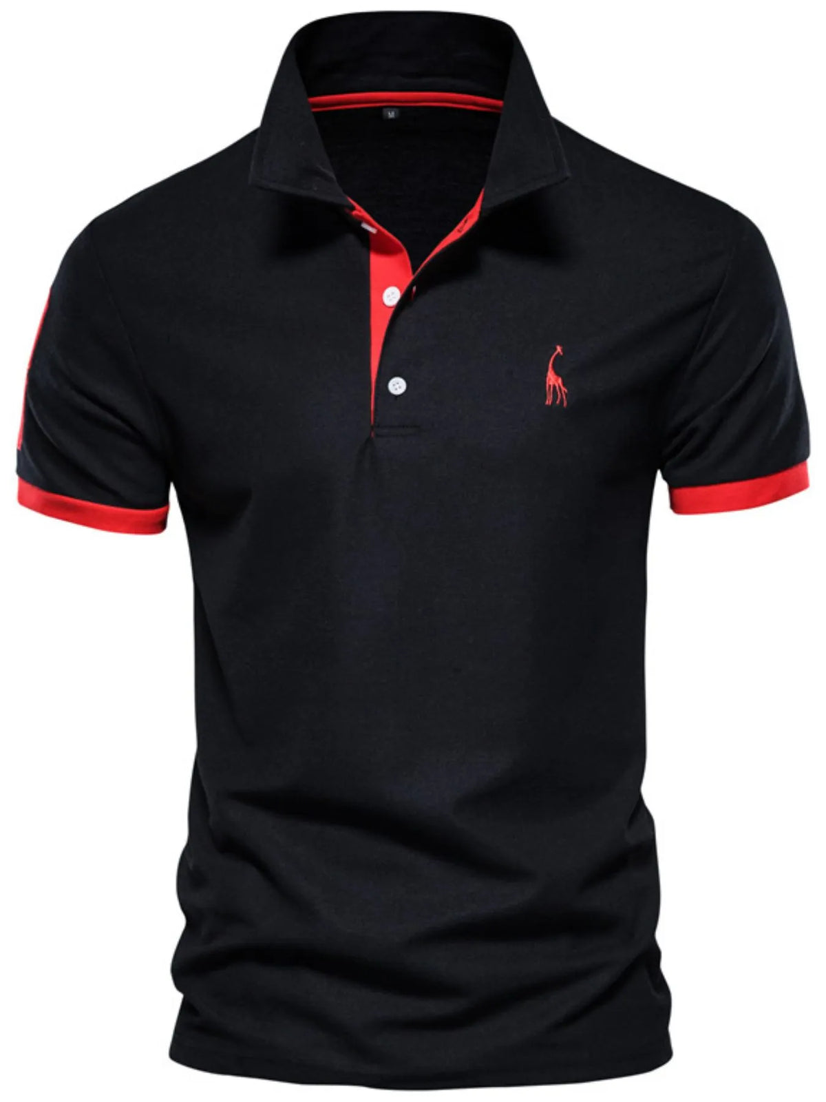 Men's full size contrast trim classic polo shirt by Trendsi, showing navy blue polo with white trim and collar detail.