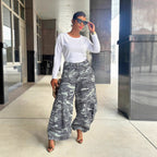 Women's Camouflage Wide-Leg Cargo Denim Jeans