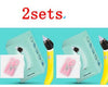 Two sets of children's nasal aspirators, featuring a mint green box and yellow device with pink accessories included.