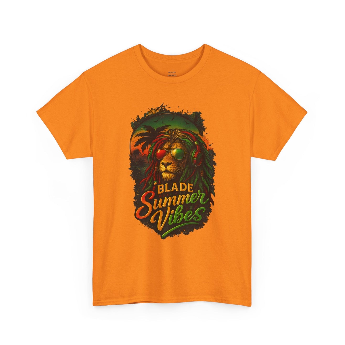Rasta Lion T-Shirt by Printify featuring a colorful lion graphic on a casual cotton T-shirt.
