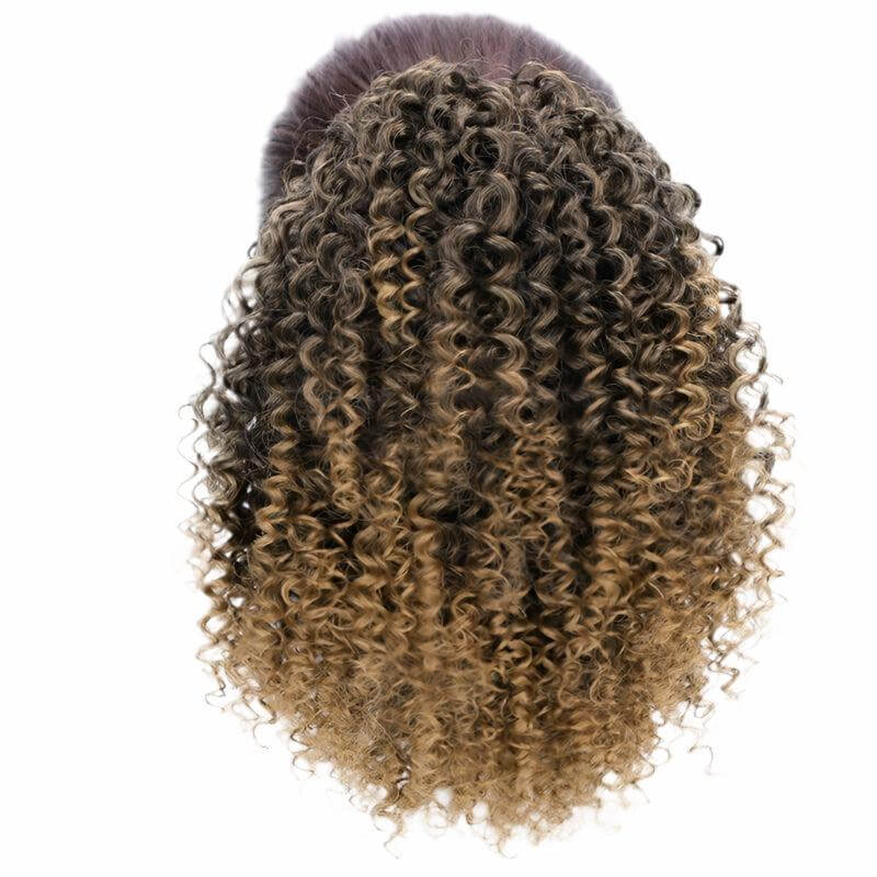 Women's African Drawstring Stretch Small Curly Wig in mixed shades featuring short, stylish curls.