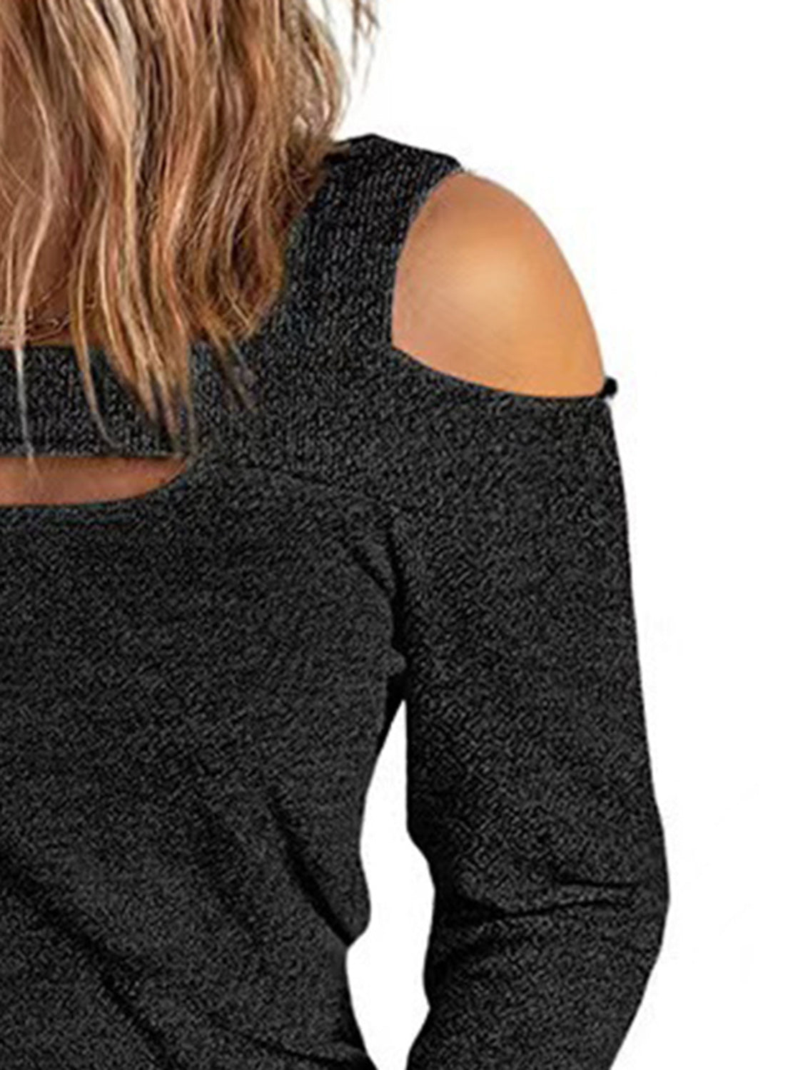 Women's elegant cold shoulder polyester blouse with cutout design, stylish top from Plush Fashion Hub.