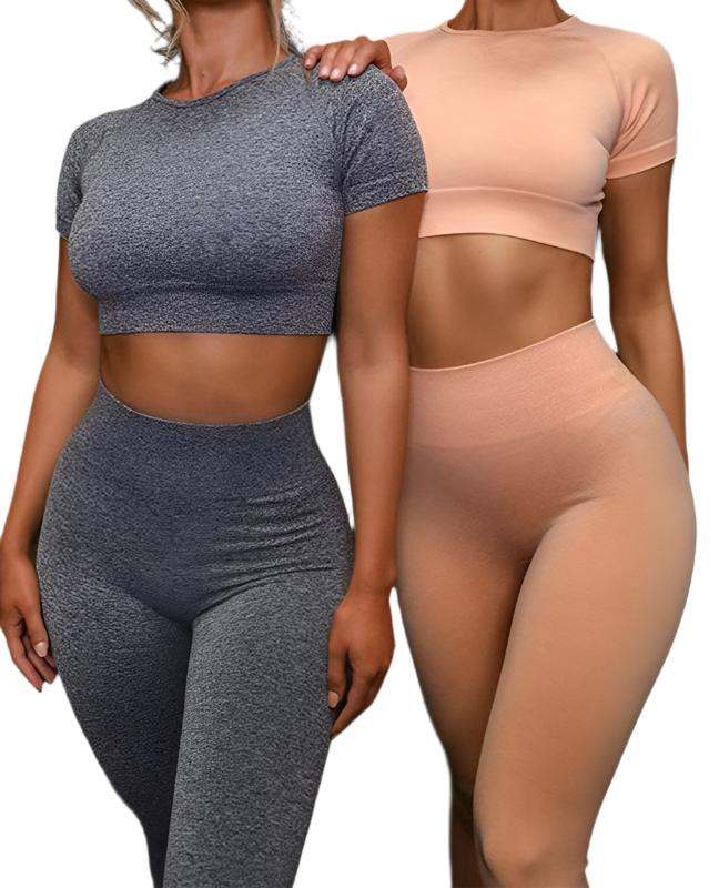 Seamless Yoga Sport Fitness Women Leggings and Short Sleeve Tops - Plush Fashions Shop 