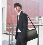 Large capacity men's Pi-Mart horizontal business briefcase with sturdy handle, suitable for professional and everyday use.