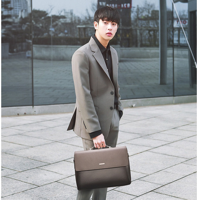 Pi-Mart men's horizontal briefcase, large capacity business bag with multiple compartments and sturdy handle for professional use.