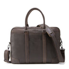 Pi-Mart multifunctional leather men's business briefcase with handles and compartments, ideal for professional use.
