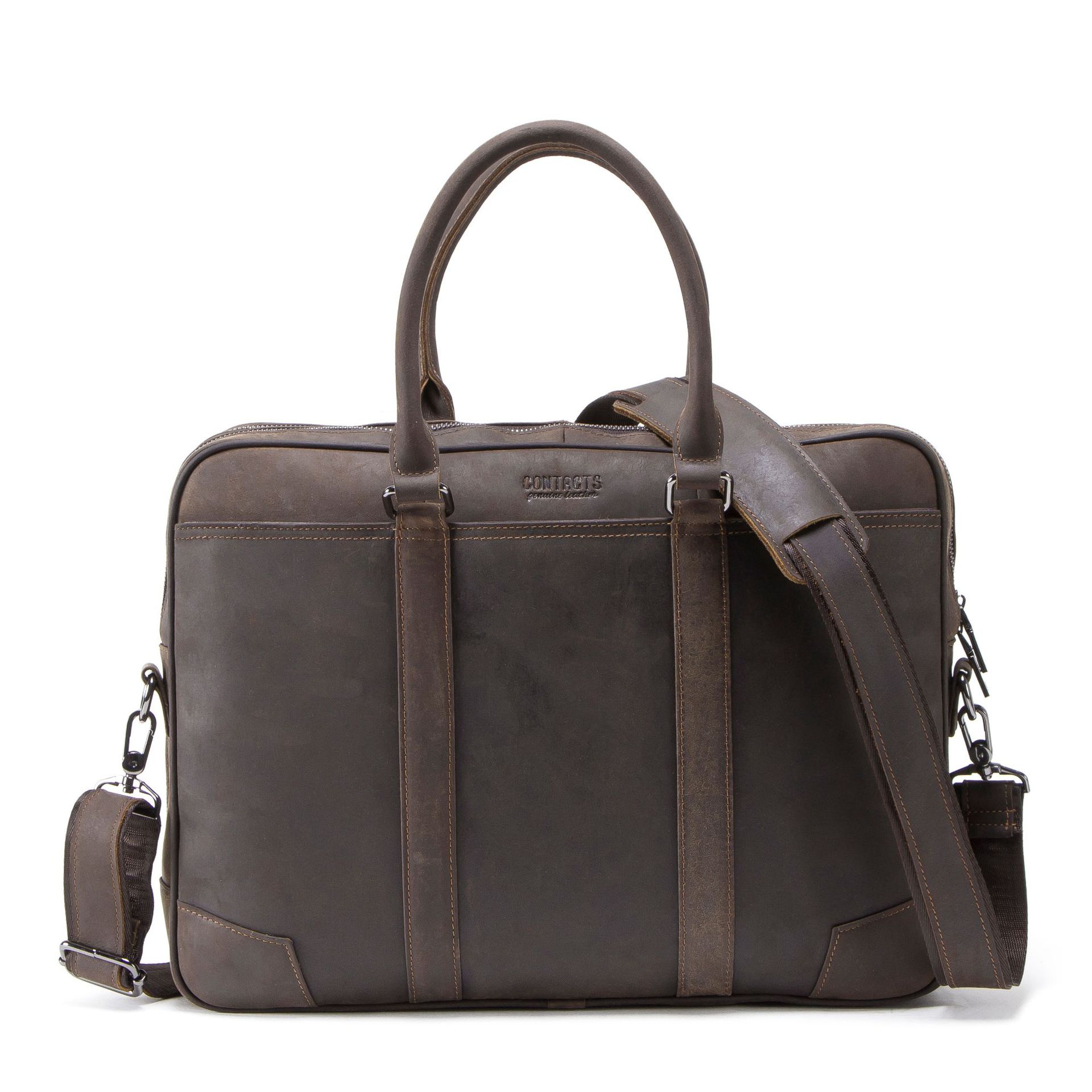 Pi-Mart multifunctional leather men's business briefcase with handles and compartments, ideal for professional use.