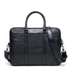 Pi-Mart multifunctional leather men's business briefcase with multiple compartments and sleek design for professional use.