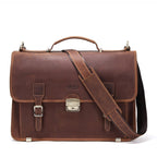 14-inch men's leather business briefcase by Pi-Mart, featuring a sleek design with multiple compartments for laptops and documents.