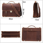 14 inch men's leather business briefcase by Pi-Mart, featuring a sleek design and sturdy handle for professional use.