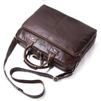 Large capacity Pi-Mart men's casual leather business briefcase with shoulder strap, ideal for professional storage and organization.
