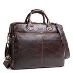 Pi-Mart casual leather briefcase for men, large capacity shoulder bag with multiple compartments and sturdy handles.